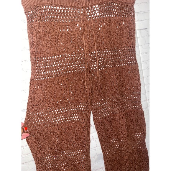 Aerie Crochet Knit Pants Brown Drawstring Waist Flare Leg Boho Festival XXL - Picture 4 of 5